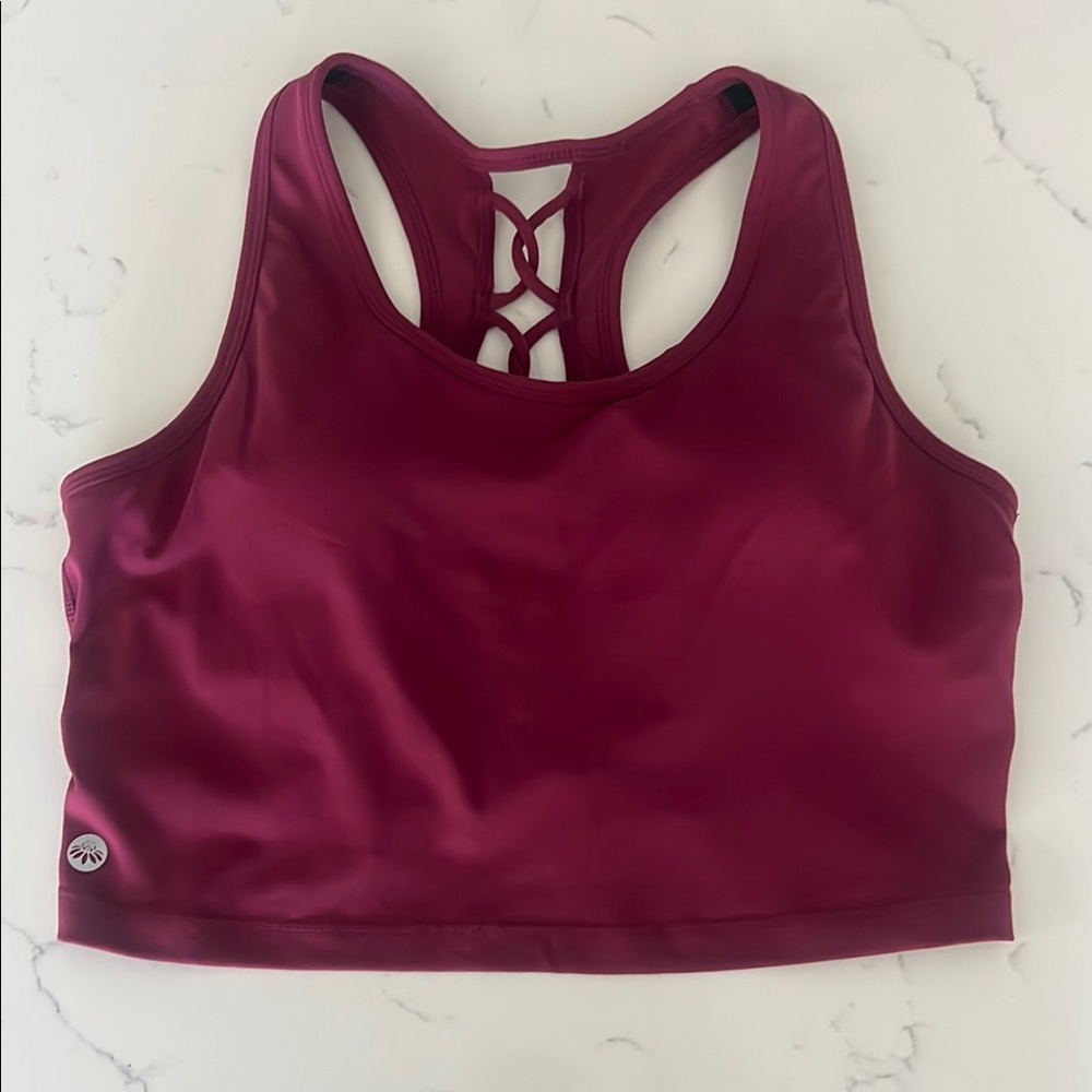 Senita Athletics Laced Up Crop Top - Maroon / Burgundy - Size L